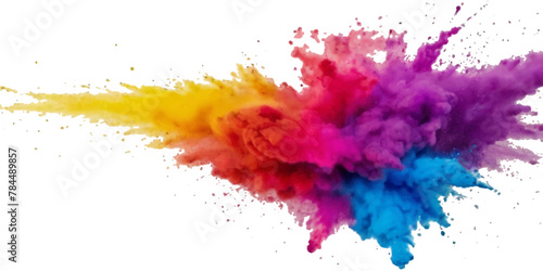 Colorful smoke rainbow painted holi fog festival background. Colorful rainbow paint color smoke cloud explosion isolated on transparent background.