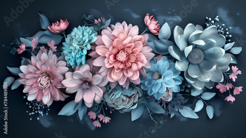Beautiful paper art pastel flowers background.
