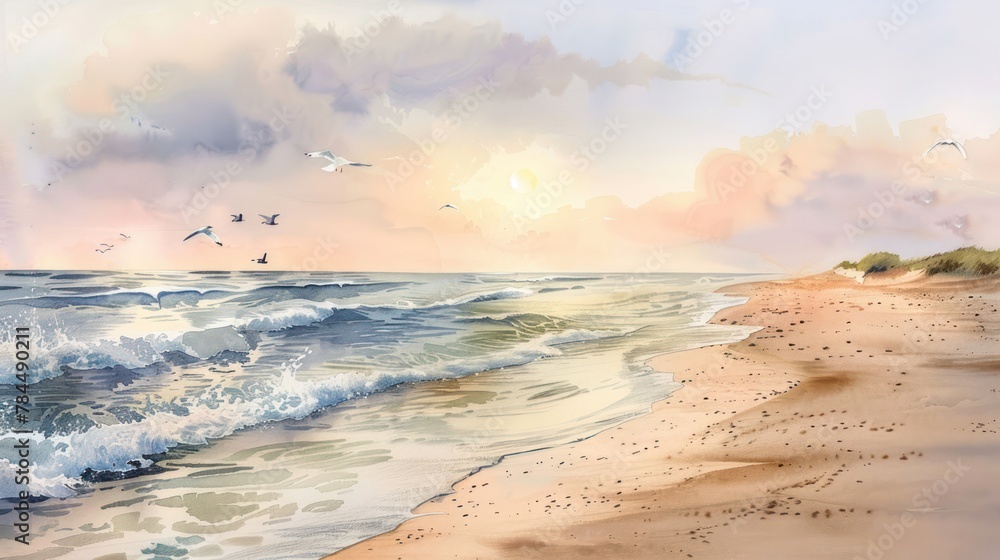 Painting of Beach in the Sunset