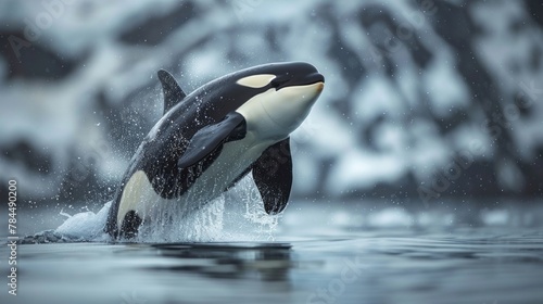 World Oceans Day Environmental Saving Concept  orca whales jumping out of the sea surface