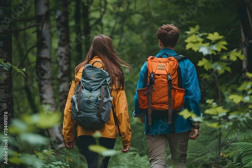 Wallpaper Mural Two Teenage Hikers Explore Vibrant Forest Landscape on Adventurous Journey Through Verdant Wilderness Torontodigital.ca