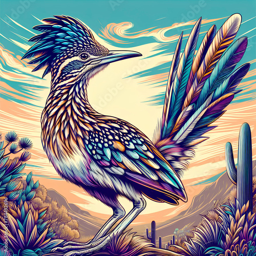 3d illustration  roadrunner bird vector style whit natural scenery  