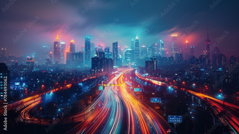 Night View of City With Long Exposure