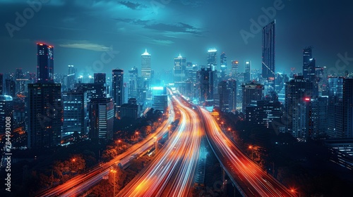 Night View of City With Long Exposure