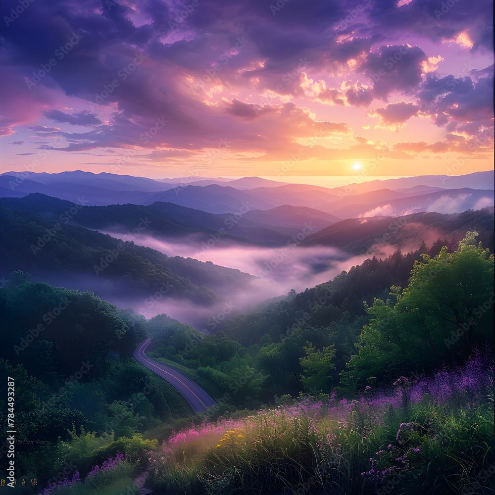 Captivating Sunrise over the Smoky Mountains: A Quintessential Depiction of North Carolina Tourism