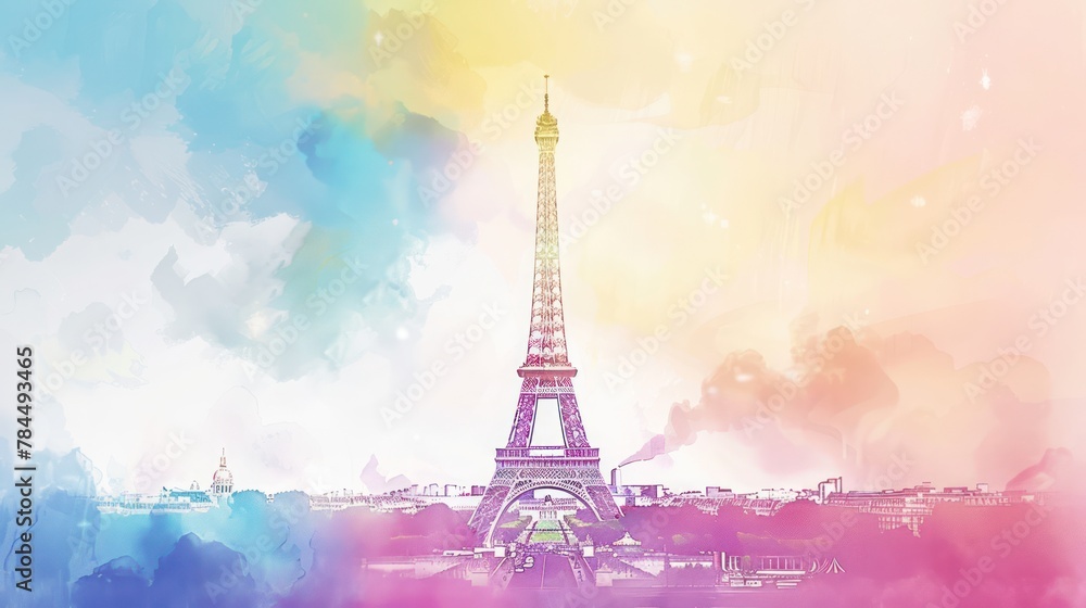 Vector Art of Eiffel Tower in Pastel Colors 