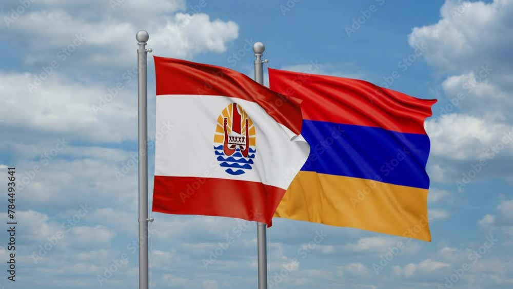 Armenia and French Polynesia two flags waving together, looped video, two country cooperation concept Armenia and French Polynesia two flags waving together, looped video, two country cooperation concept