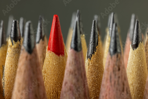A Red Pencil Standing Out Amongst Black Pencils