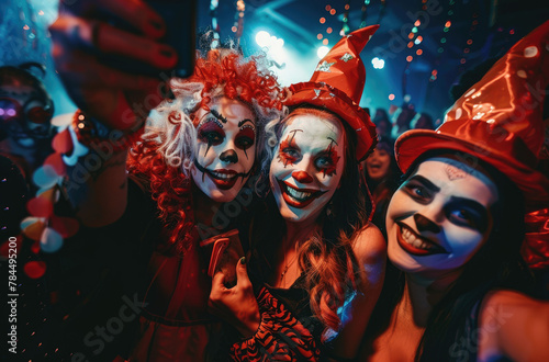 people in costume celebrating halloween together at a party