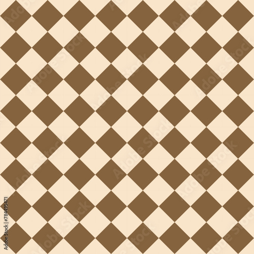 Geometric chess seamless pattern. Beige diamonds on a brown background.
