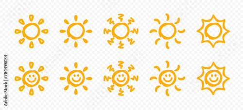 Vector doodle drawing of a sun with a smile