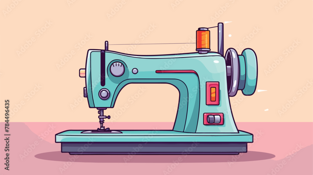 Sew machine closeup hand sewing 2d flat cartoon vac