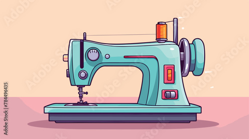 Sew machine closeup hand sewing 2d flat cartoon vac