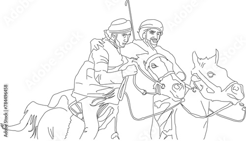 Line Drawing, Horse Riding, Arab man on horse, horse in outline, drawing, pen and ink work, Omani celebration, national day