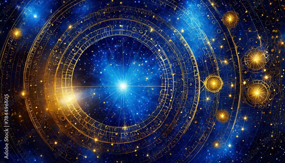 Obraz premium 深い青 明るい光 宇宙 星空 抽象的 神秘的 ゴールド
