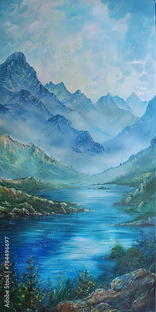 Mountain, Mountain Lakes: Serene landscapes featuring lakes nestled among mountain ranges. Close Up. 