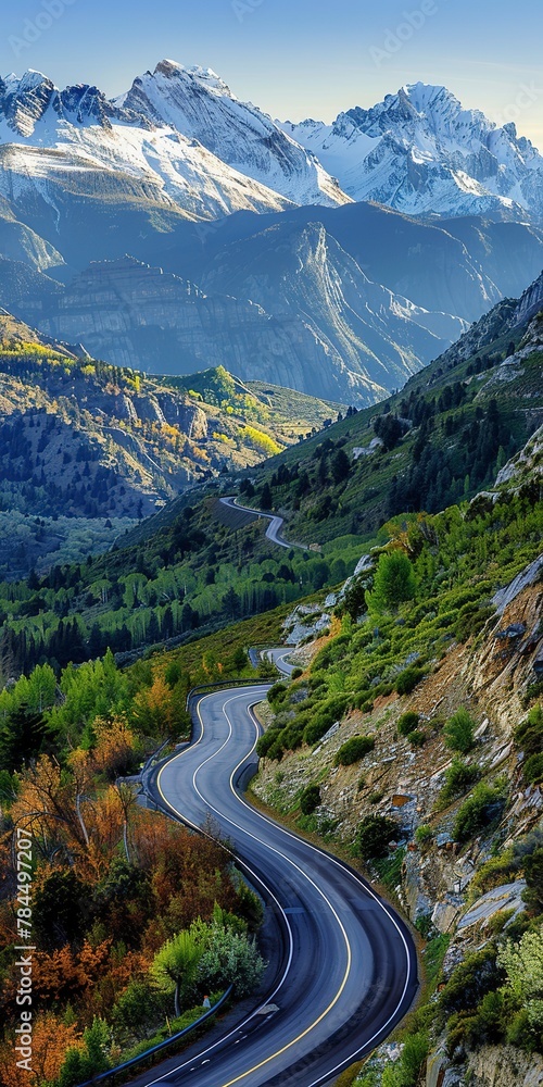 Mountain, Mountain Roads: Winding roads that offer dramatic views of mountain scenery. Close Up. 