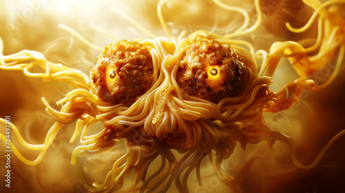 Flying spaghetti monster, symbol of pastafarianism, atheism photo