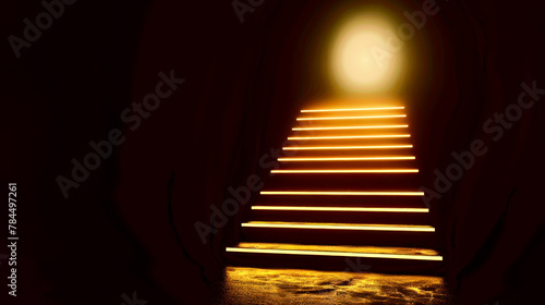 Stairway in darkness to a shining portal - exit to the next level