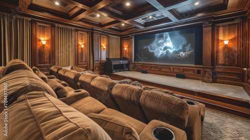 Images showcasing dedicated home theater spaces with plush seating, immersive sound systems, and large-screen displays, offering cinematic experiences in the comfort of one's home