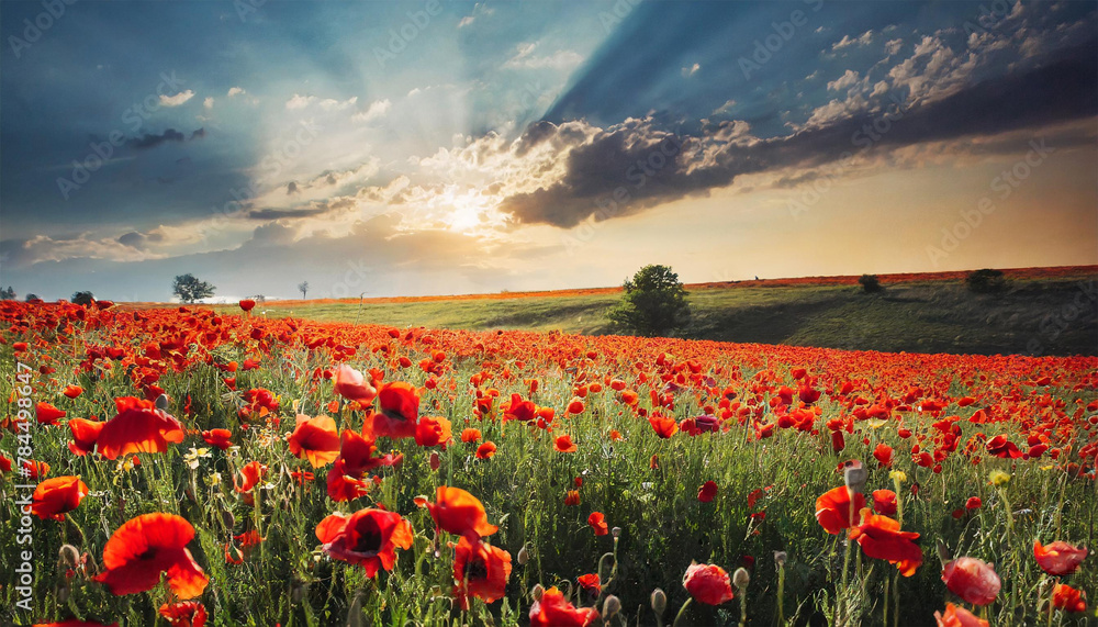 Nature's Artistry: A Canvas of Delicate Red Poppies Swaying in the Breeze