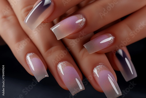 Elegant ballerina nails with white and silver flame design  suitable for high-fashion and luxury beauty editorials