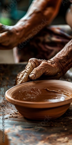 Local artisan's hands, close up, crafting pottery, cultural heritage