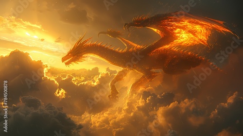 The silhouette of a dragon against a backdrop of billowing clouds, its wings spread wide as it soars effortlessly
