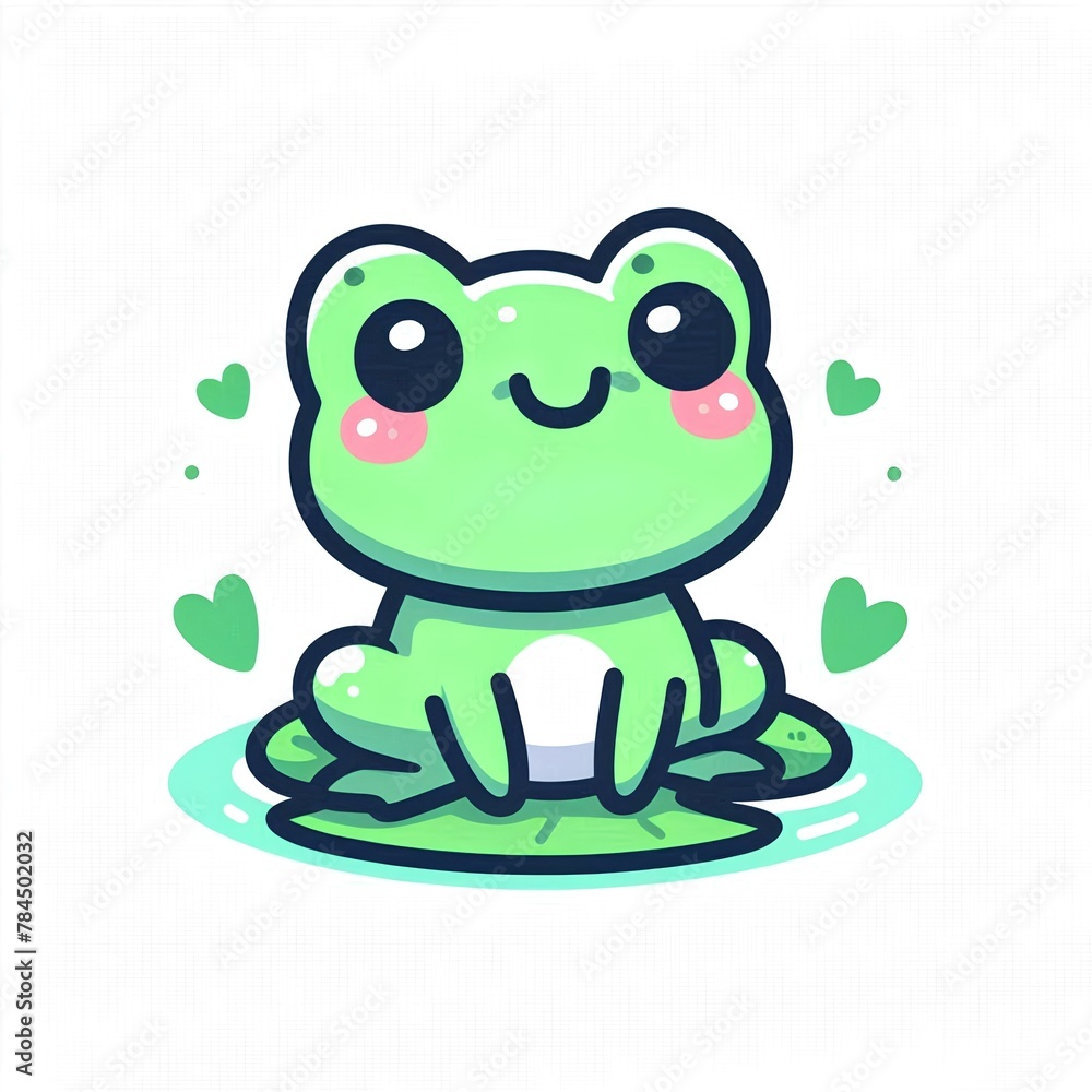 frog on a white background, frog on a leaf, cartoon frog, frog