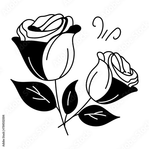 An engaging doodle icon of red roses 