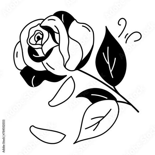 A captivating doodle icon of rosebud 