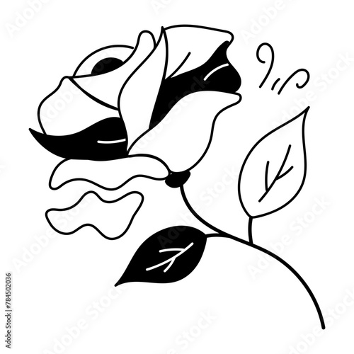 Easy to edit doodle icon of botanical flower 