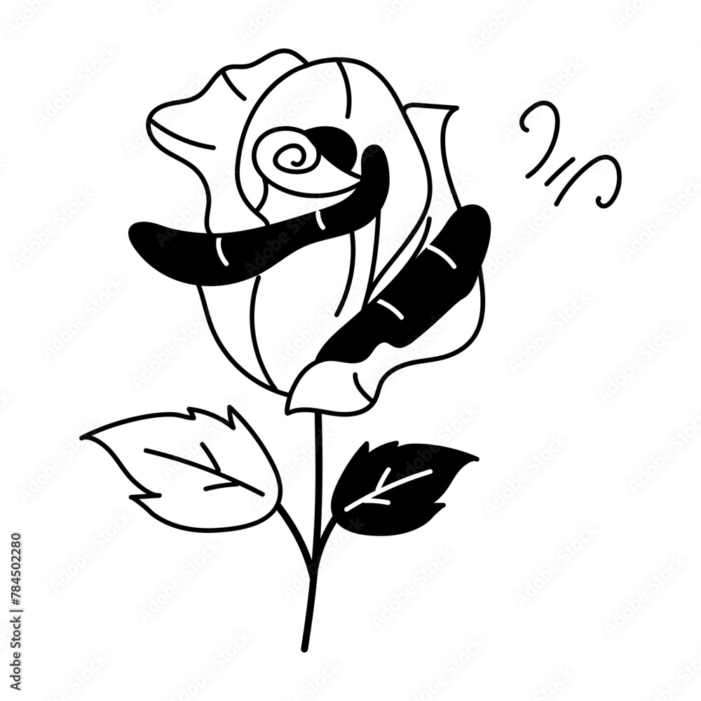 Trendy doodle icon of red rose Trendy doodle icon of red rose