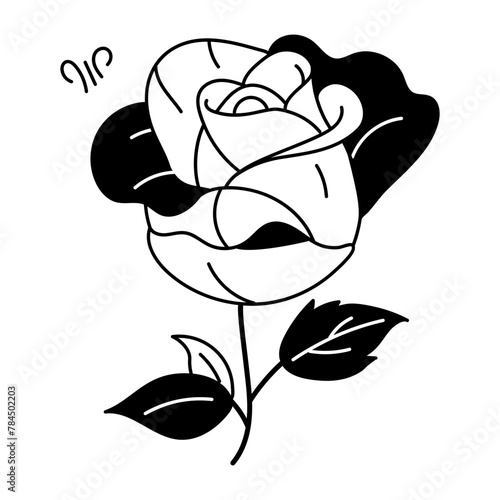 Well-designed doodle icon of scarlet rose 