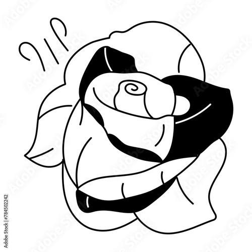 Get this eye catchy doodle icon of blooming rose 