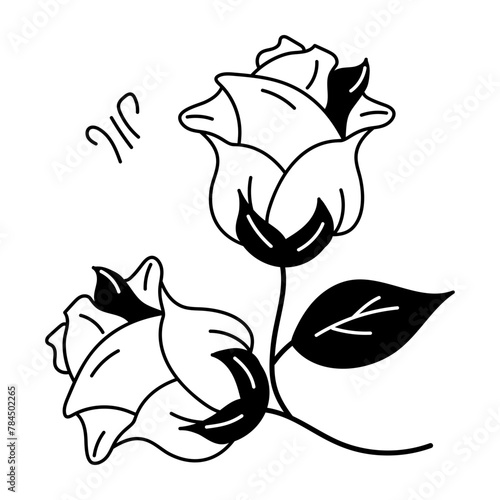 Well-designed doodle icon of scarlet rose 