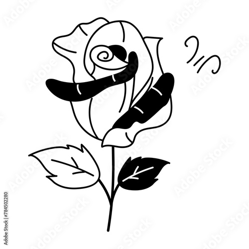 Trendy doodle icon of red rose