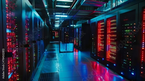 Supercomputers at the edge of computational power in a quantum computing research lab.