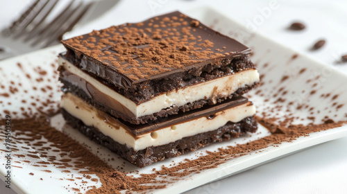 Close-up of a traditional argentinian chocolate and cream layered dessert, elegantly presented