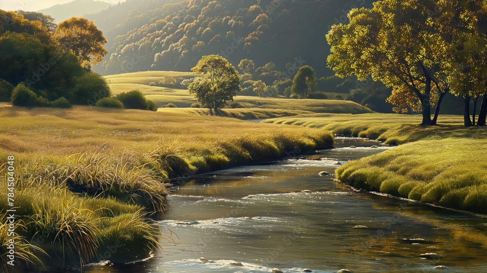 Naklejka premium river winding through a peaceful valley