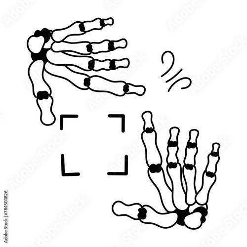 Skeletal framing hands doodle style icon 