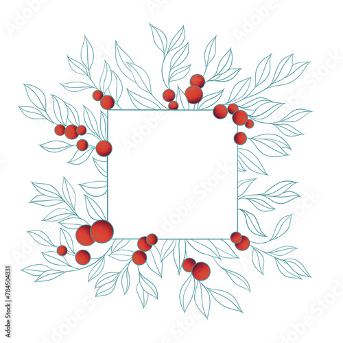 Set of abstract illustrations of frames with red berries and branches. Templates with decorative floral frames and backgrounds.
