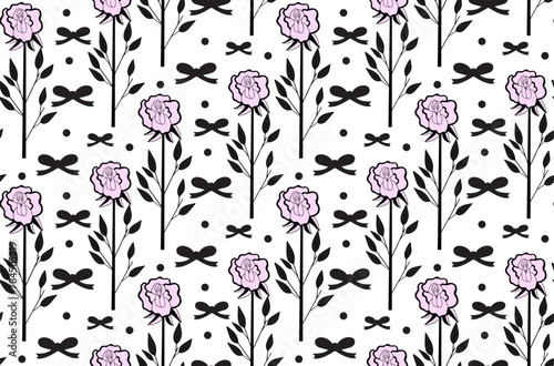 Cute emo oses black and white seamless pattern y2k, Hand drawn girly style. Vector illustration