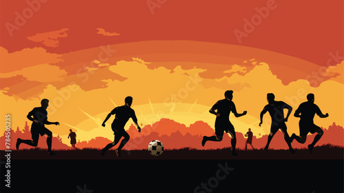 Soccer football players in silhouette playing a mat