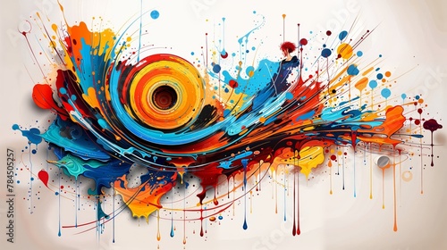 Dynamic Abstract Swirl of Splattered Paint in Vivid Colors.