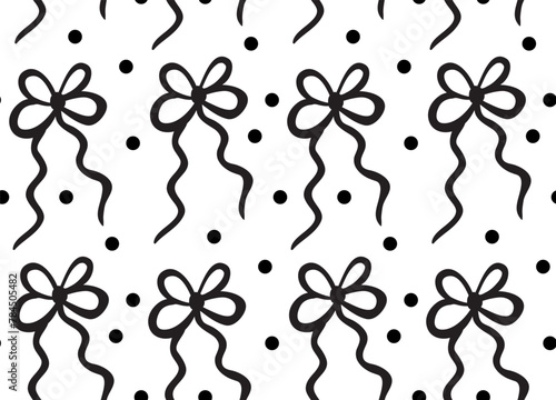 Cute bow ribbons black and white seamless pattern y2k, Hand drawn girly style. Vector illustration © Lucia Fox