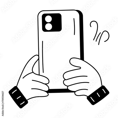 Holding device with both hands, doodle style icon 