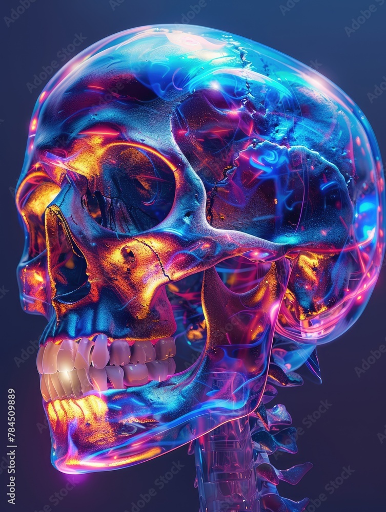 Contemporary Neon Skull Illustration with Detailed Anatomy Contemporary Neon Skull Illustration with Detailed Anatomy