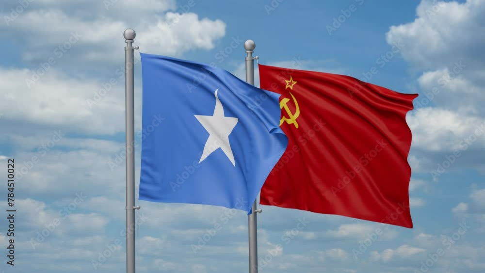 Soviet Union or USSR and Somalia two flags waving together, looped video, two country cooperation concept Soviet Union or USSR and Somalia two flags waving together, looped video, two country cooperation concept