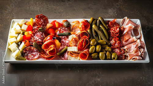 Gourmet selection of argentinian cured meats, cheese, and pickles photo